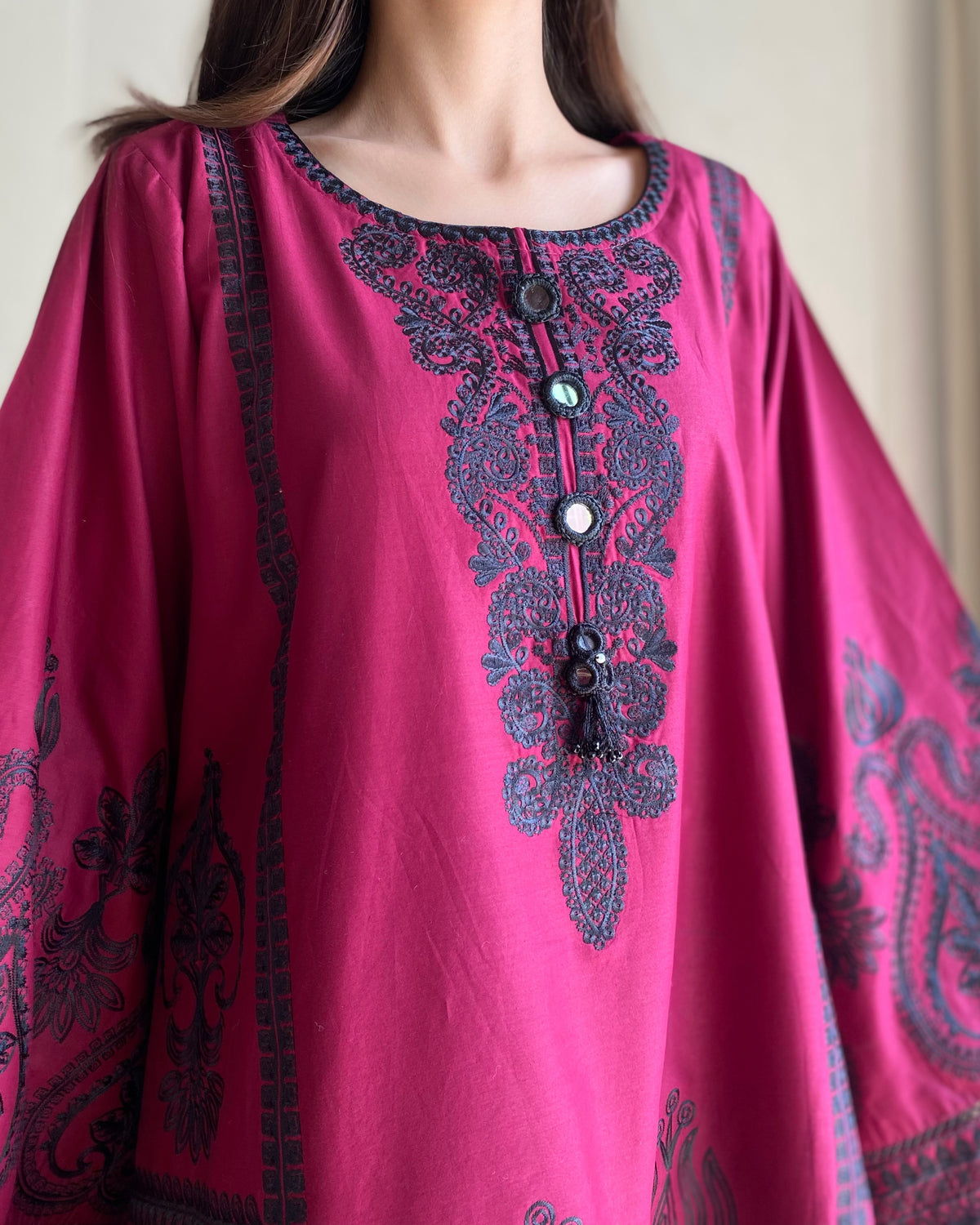 Majestic Magenta | 2-Piece Stitched Embroidered Suit