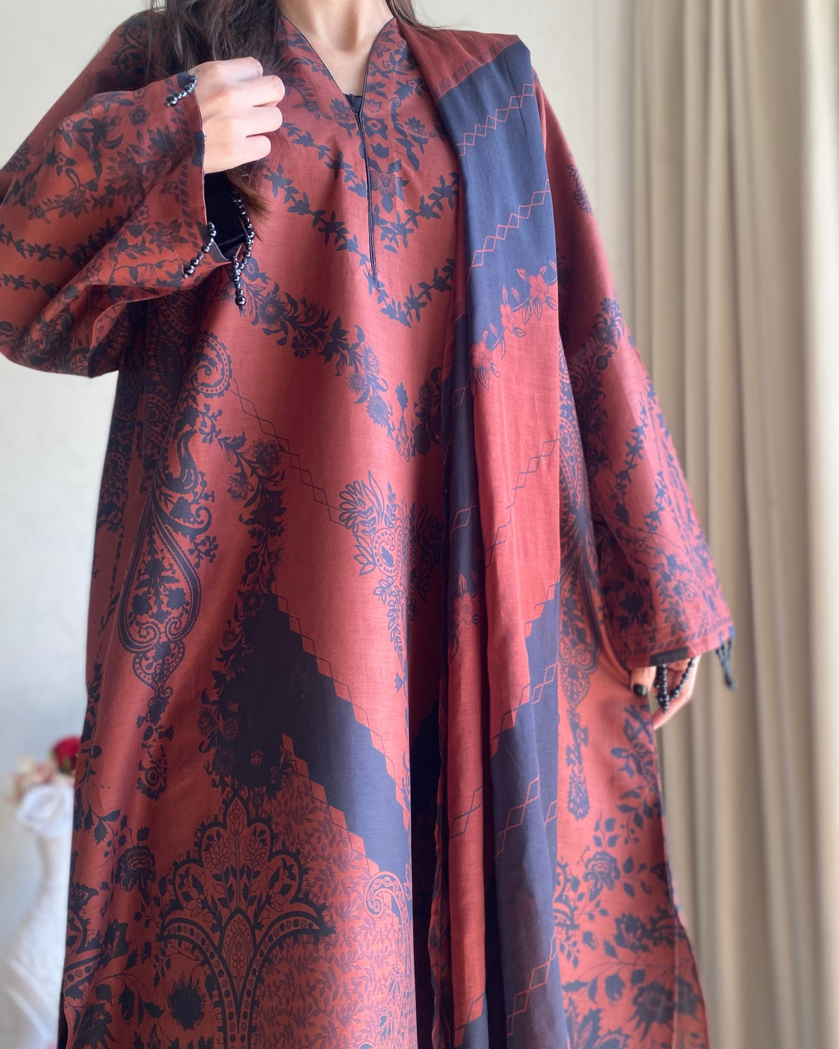 Caramel Dusk | 3-Piece Stitched Printed kaftan