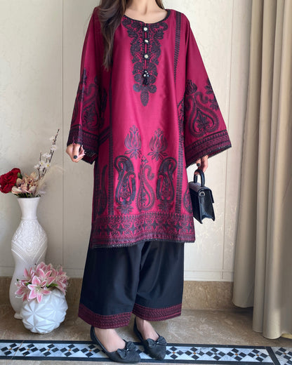 Majestic Magenta | 2-Piece Stitched Embroidered Suit