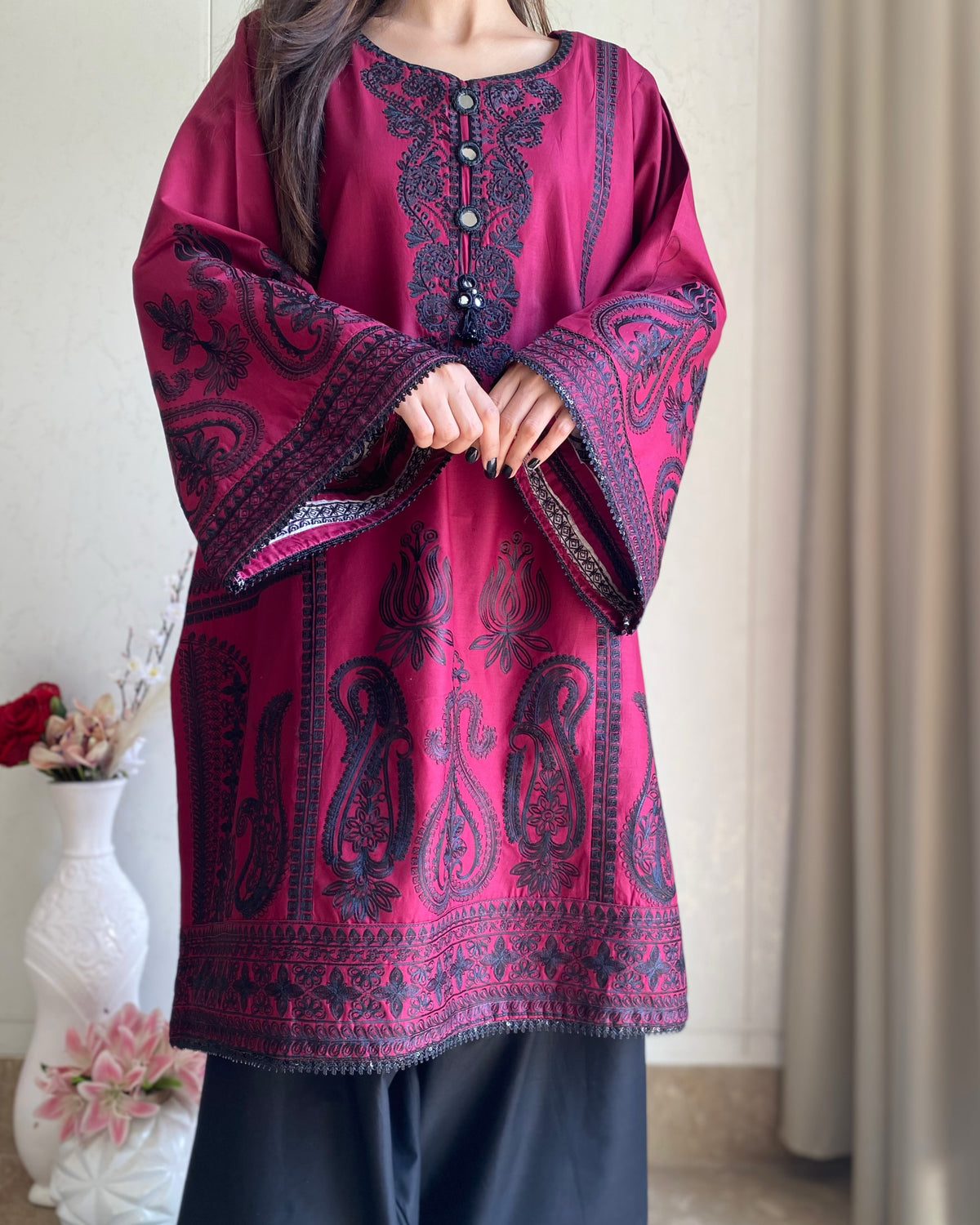 Majestic Magenta | 2-Piece Stitched Embroidered Suit