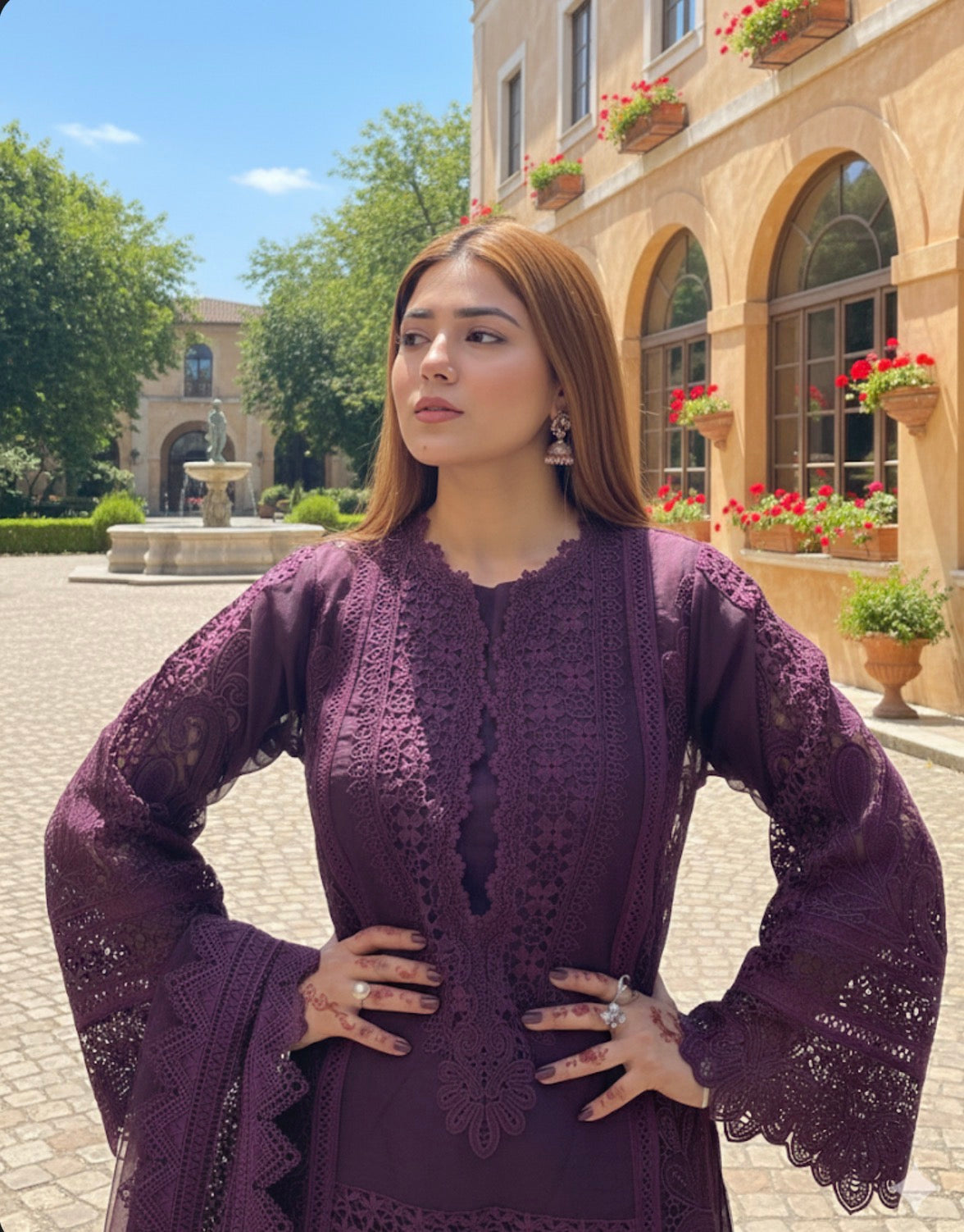 Royal Plum 3 Piece Embroidered Suit