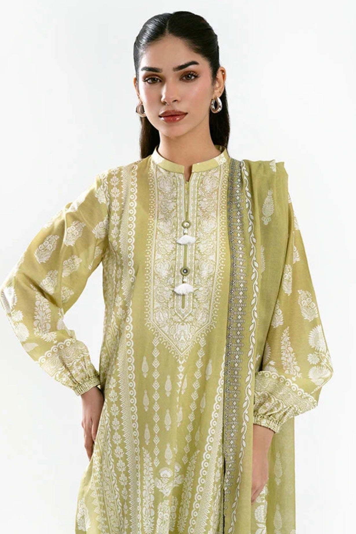 Sahar-Elegant Olive Green 3 Piece Embroidered Suit