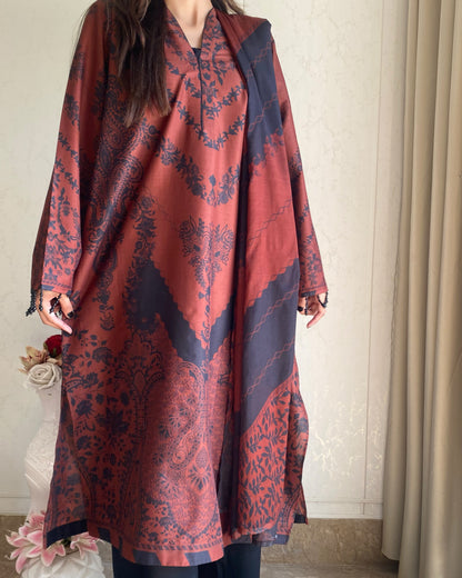Caramel Dusk | 3-Piece Stitched Printed kaftan