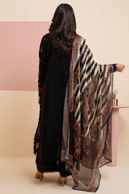Embroidered Lawn Shirt Shalwar Dupatta in Black Color