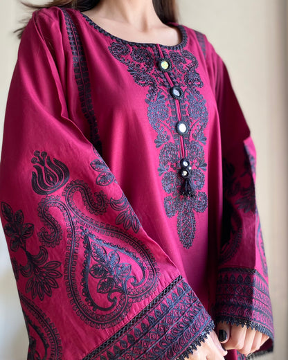 Majestic Magenta | 2-Piece Stitched Embroidered Suit
