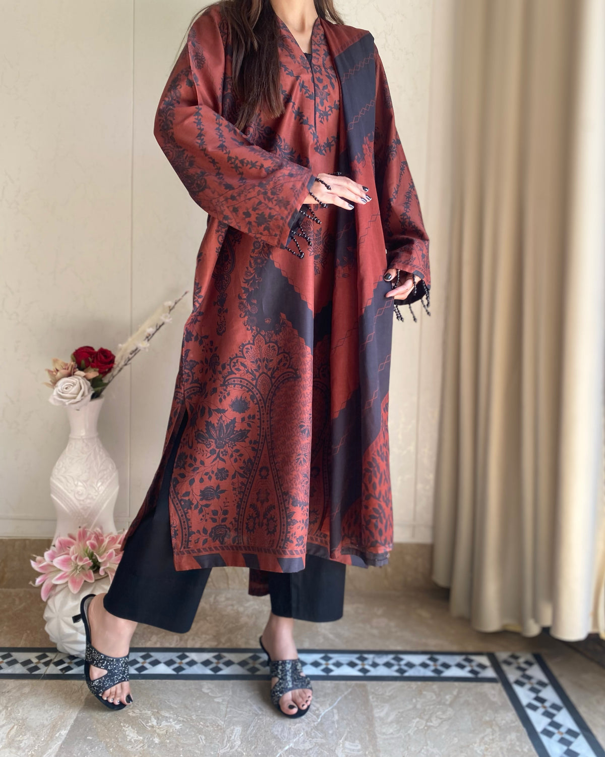Caramel Dusk | 3-Piece Stitched Printed kaftan