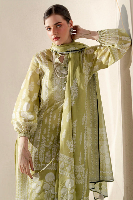 Sahar-Elegant Olive Green 3 Piece Embroidered Suit