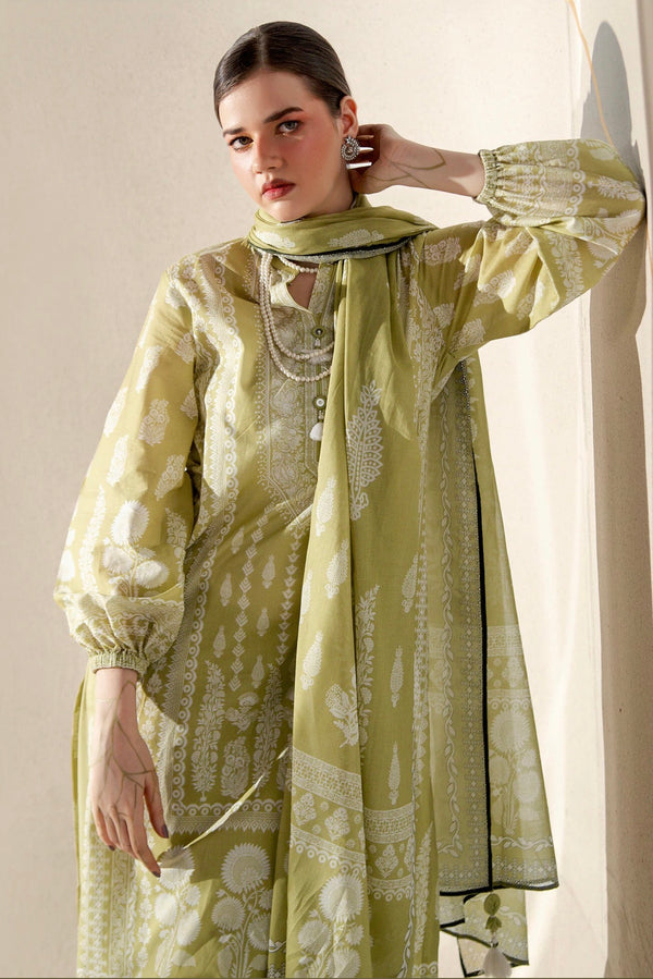 Sahar-Elegant Olive Green 3 Piece Embroidered Suit