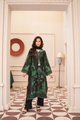 Rust Green & Black Printed Kaftan style long dress (3-Piece Stitched)
