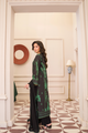 Rust Green & Black Printed Kaftan style long dress (3-Piece Stitched)