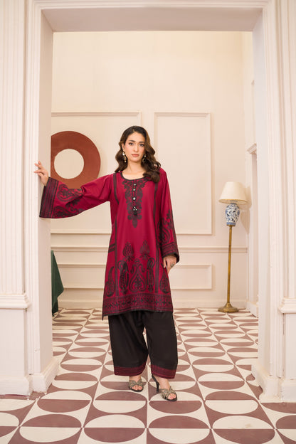 Majestic Magenta | 2-Piece Stitched Embroidered Suit