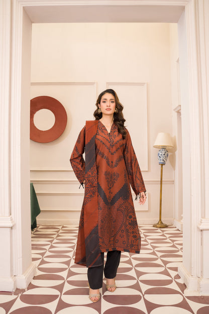 Caramel Dusk | 3-Piece Stitched Printed kaftan