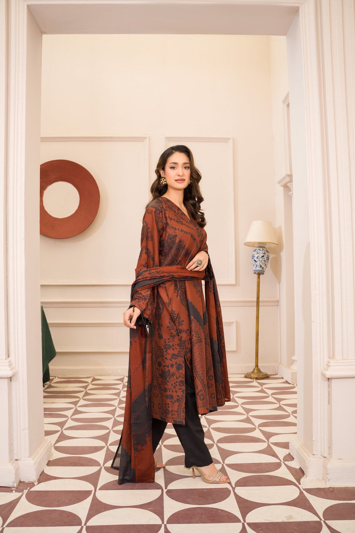 Caramel Dusk | 3-Piece Stitched Printed kaftan