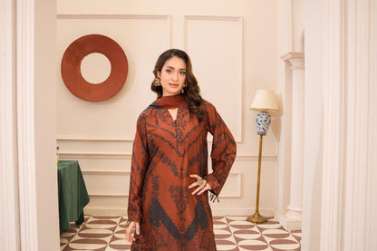 Caramel Dusk | 3-Piece Stitched Printed kaftan
