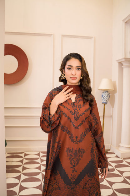 Caramel Dusk | 3-Piece Stitched Printed kaftan