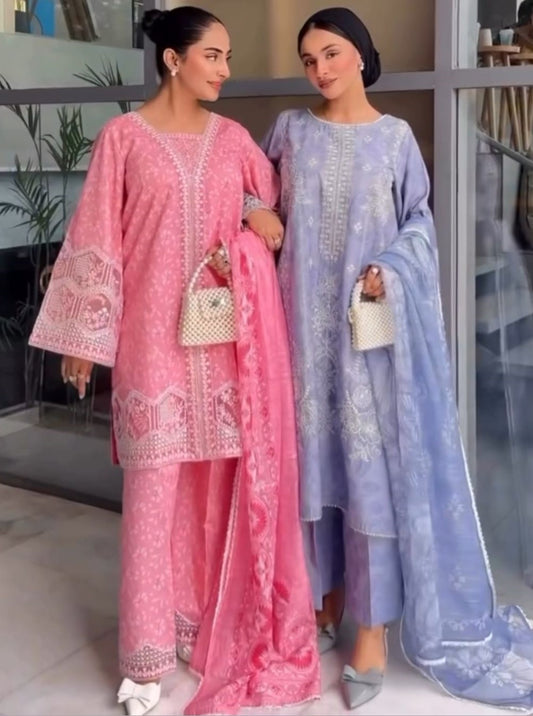 Pastel Lilac 3 Piece Embroidered Suit