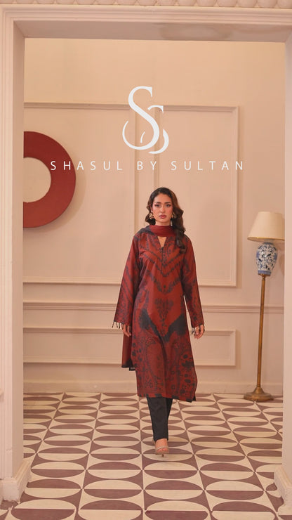 Caramel Dusk | 3-Piece Stitched Printed kaftan