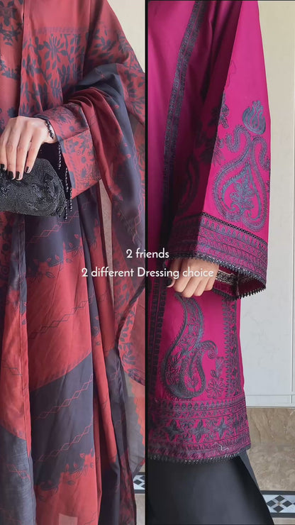 Majestic Magenta | 2-Piece Stitched Embroidered Suit